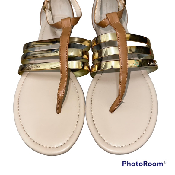 Calvin Klein Women's Gold Tan Sabia Strap Sandals  8.5 - Picture 1 of 6